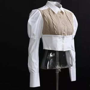 White Button up top with crop sweater (attached)